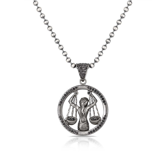 RARE PRINCE by CARAT SUTRA | Unique Libra Zodiac Designed Pendant Studded with Black Zircons | Unisex 925 Sterling Silver Oxidized Pendant | Men's Jewelry | With Certificate of Authenticity and 925 Hallmark - caratsutra