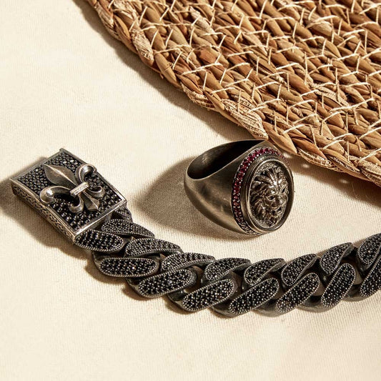 RARE PRINCE by CARAT SUTRA | Unique Handmade Turkish Style Lion Ring with Zircons | 925 Sterling Silver Oxidized Ring | Men's Jewelry | With Certificate of Authenticity and 925 Hallmark - caratsutra