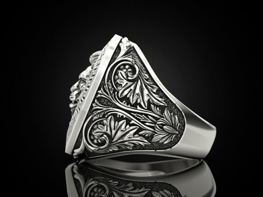 RARE PRINCE by CARAT SUTRA | Unique Designed Lion Ring | 925 Sterling Silver Oxidized Ring | Men's Jewelry | With Certificate of Authenticity and 925 Hallmark - caratsutra