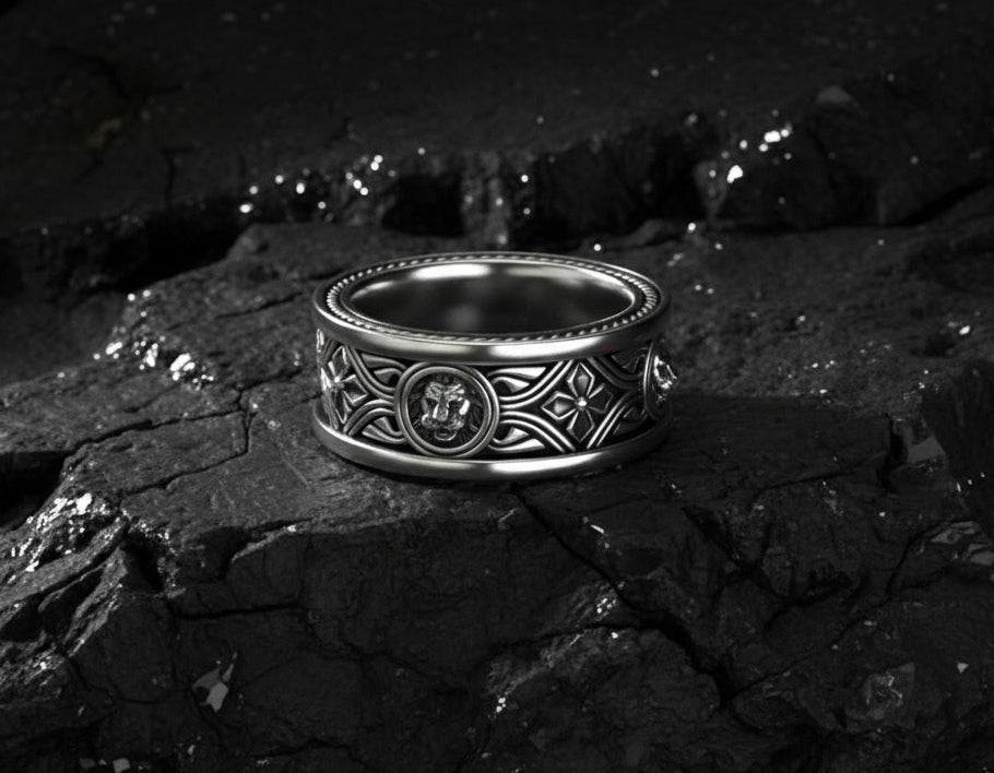 RARE PRINCE by CARAT SUTRA Unique Designed Band Ring with Lion 925 Sterling Silver Oxidized Ring Men's Jewelry With Certificate of