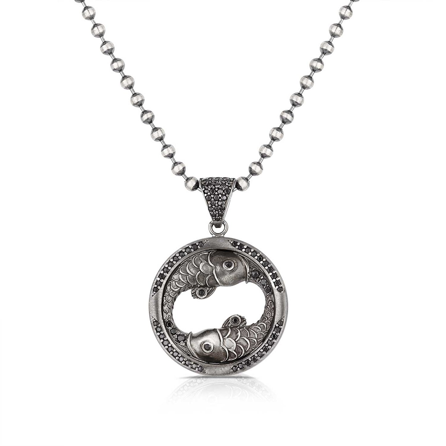 RARE PRINCE by CARAT SUTRA | Unique Pisces Zodiac Designed Pendant Studded with Black Zircons | Unisex 925 Sterling Silver Oxidized Pendant | Men's Jewelry | With Certificate of Authenticity and 925 Hallmark - caratsutra