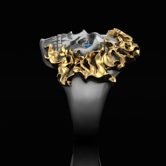 RARE PRINCE by CARAT SUTRA | Unique Designed Burning Head Skull Ring | 925 Sterling Silver Black Rhodium & Gold Plated Ring | Men's Jewelry | With Certificate of Authenticity and 925 Hallmark - caratsutra