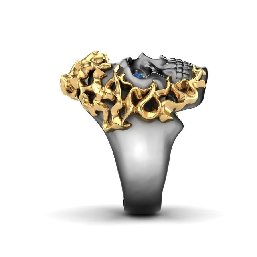 RARE PRINCE by CARAT SUTRA | Unique Designed Burning Head Skull Ring | 925 Sterling Silver Black Rhodium & Gold Plated Ring | Men's Jewelry | With Certificate of Authenticity and 925 Hallmark - caratsutra