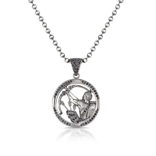 RARE PRINCE by CARAT SUTRA | Unique Sagittarius Zodiac Designed Pendant Studded with Black Zircons | Unisex 925 Sterling Silver Oxidized Pendant | Men's Jewelry | With Certificate of Authenticity and 925 Hallmark - caratsutra