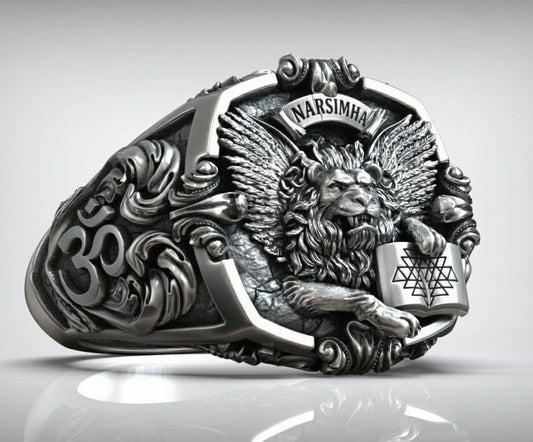 RARE PRINCE by CARAT SUTRA | Unique Designed St. Mark Lion with Cross Ring | 925 Sterling Silver Oxidized Ring | Men's Jewelry | With Certificate of Authenticity and 925 Hallmark - caratsutra