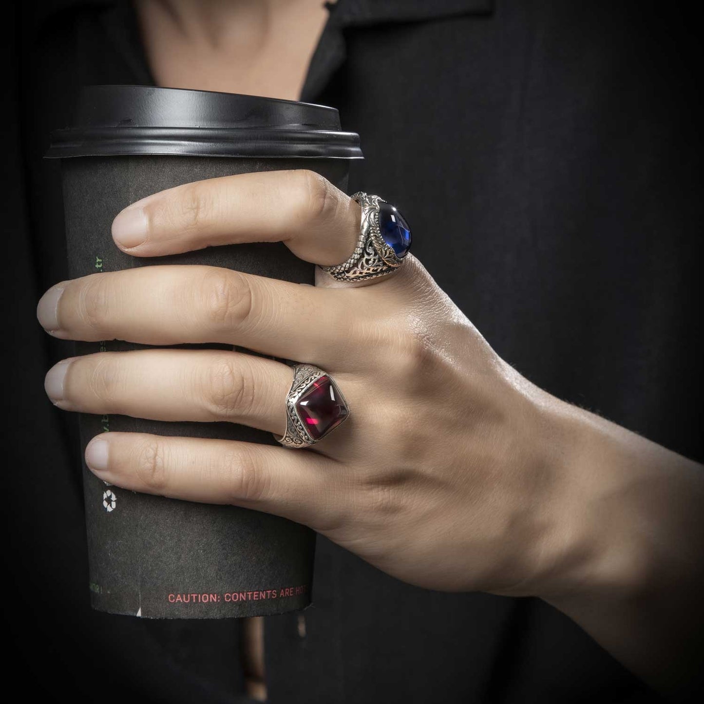 RARE PRINCE by CARAT SUTRA | Unique Turkish Style Ring with S Sapphire | 925 Sterling Silver Oxidized Ring | Men's Jewelry | With Certificate of Authenticity and 925 Hallmark - caratsutra