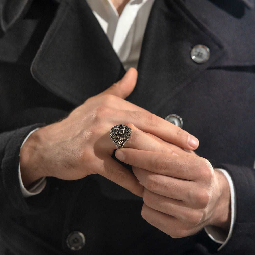 RARE PRINCE by CARAT SUTRA | Unique Handmade Turkish Style Libra Zodiac Ring for Librans | 925 Sterling Silver Oxidized Ring | Men's Jewelry | With Certificate of Authenticity and 925 Hallmark - caratsutra