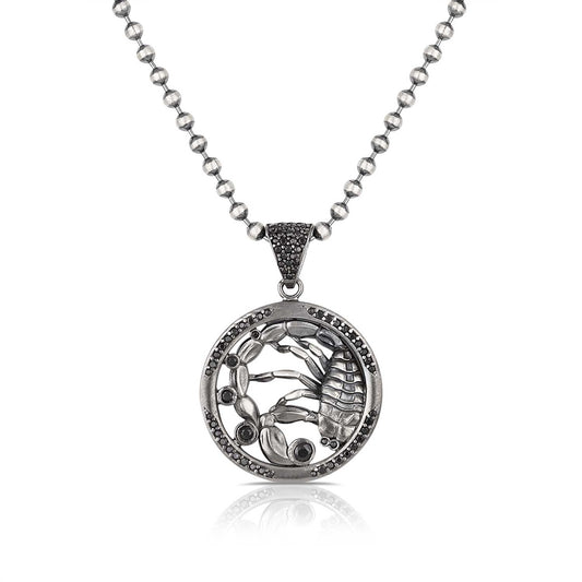 RARE PRINCE by CARAT SUTRA | Unique Scorpio Zodiac Designed Pendant Studded with Black Zircons | Unisex 925 Sterling Silver Oxidized Pendant | Men's Jewelry | With Certificate of Authenticity and 925 Hallmark - caratsutra