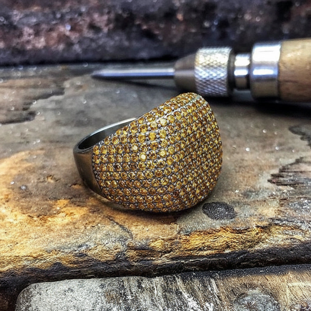 RARE PRINCE by CARAT SUTRA | Unique Handmade Turkish Style Ring Studded with AAA+ Red Zirconia | 925 Sterling Silver Ring | Men's Jewelry | With Certificate of Authenticity and 925 Hallmark - caratsutra