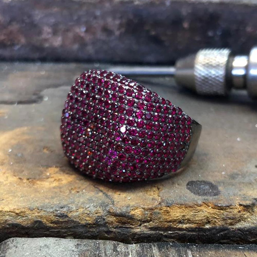 RARE PRINCE by CARAT SUTRA | Unique Handmade Turkish Style Ring Studded with AAA+ Red Zirconia | 925 Sterling Silver Ring | Men's Jewelry | With Certificate of Authenticity and 925 Hallmark - caratsutra