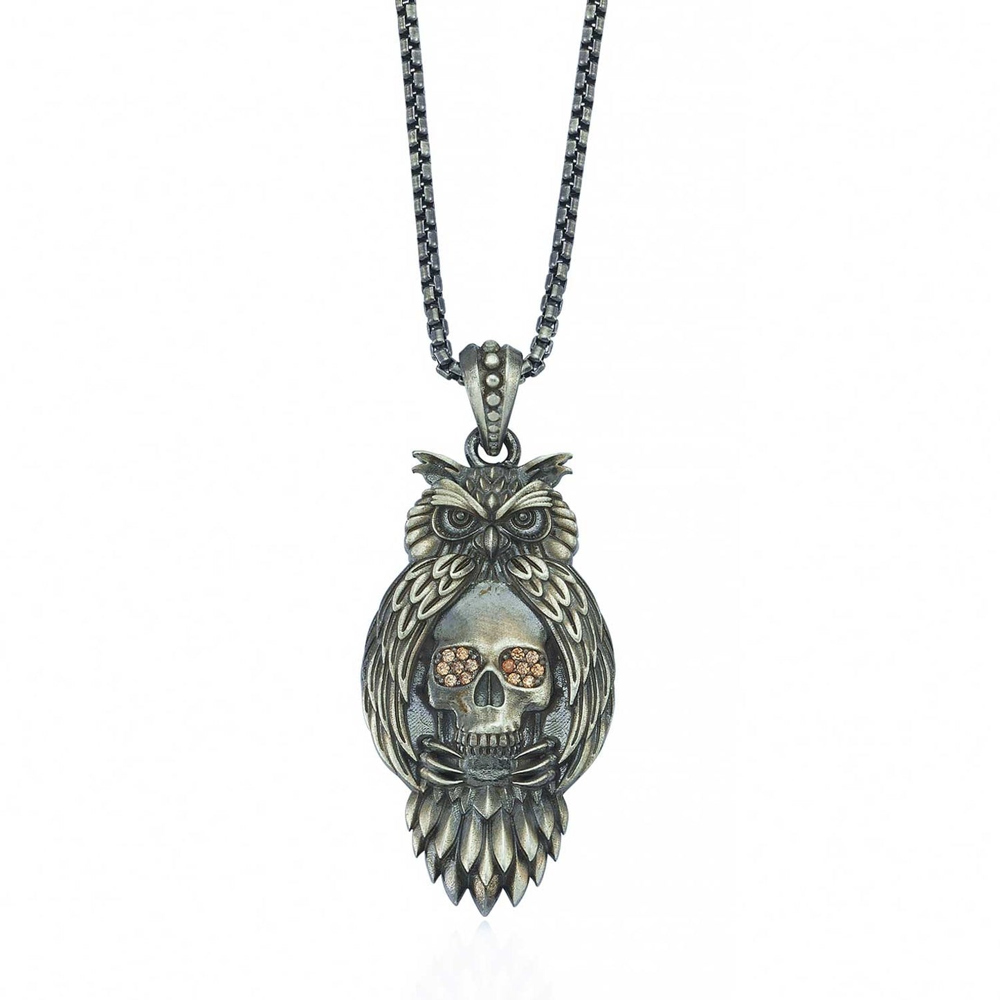 RARE PRINCE by CARAT SUTRA | Unique Designed Owl with Skull Pendant for Men | 925 Sterling Silver Oxidized Pendant | Men's Jewelry | With Certificate of Authenticity and 925 Hallmark - caratsutra