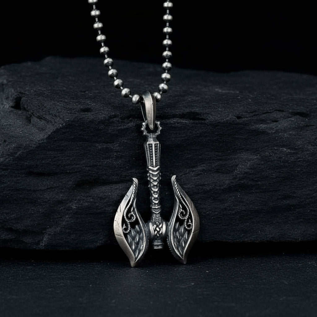 RARE PRINCE by CARAT SUTRA Unique Viking War Axe Designed Pendant for Men 925 Sterling Silver Oxidized Pendant Men's Jewelry With Certificate