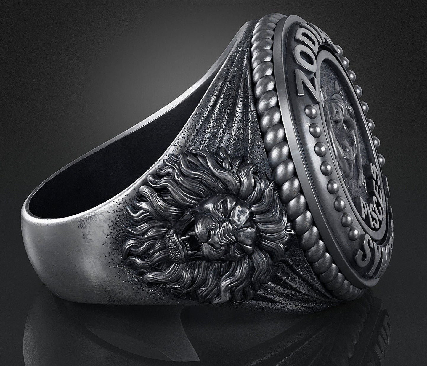 RARE PRINCE by CARAT SUTRA | Unique Designed Pisces Zodiac Ring with Lion | 925 Sterling Silver Oxidized Ring | Men's Jewelry | With Certificate of Authenticity and 925 Hallmark - caratsutra