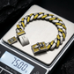 16mm wide, Unique Fleur-De-Lis natural Citrine Iced Cuban Link Bracelet for Men | Oxidized 925 Silver Bracelet