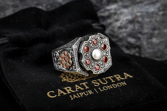 RARE PRINCE by CARAT SUTRA | Unique Designed Turkish Style Ring with 6 Stone Ruby Ring | 925 Sterling Silver Oxidized Ring | Men's Jewelry | With Certificate of Authenticity and 925 Hallmark