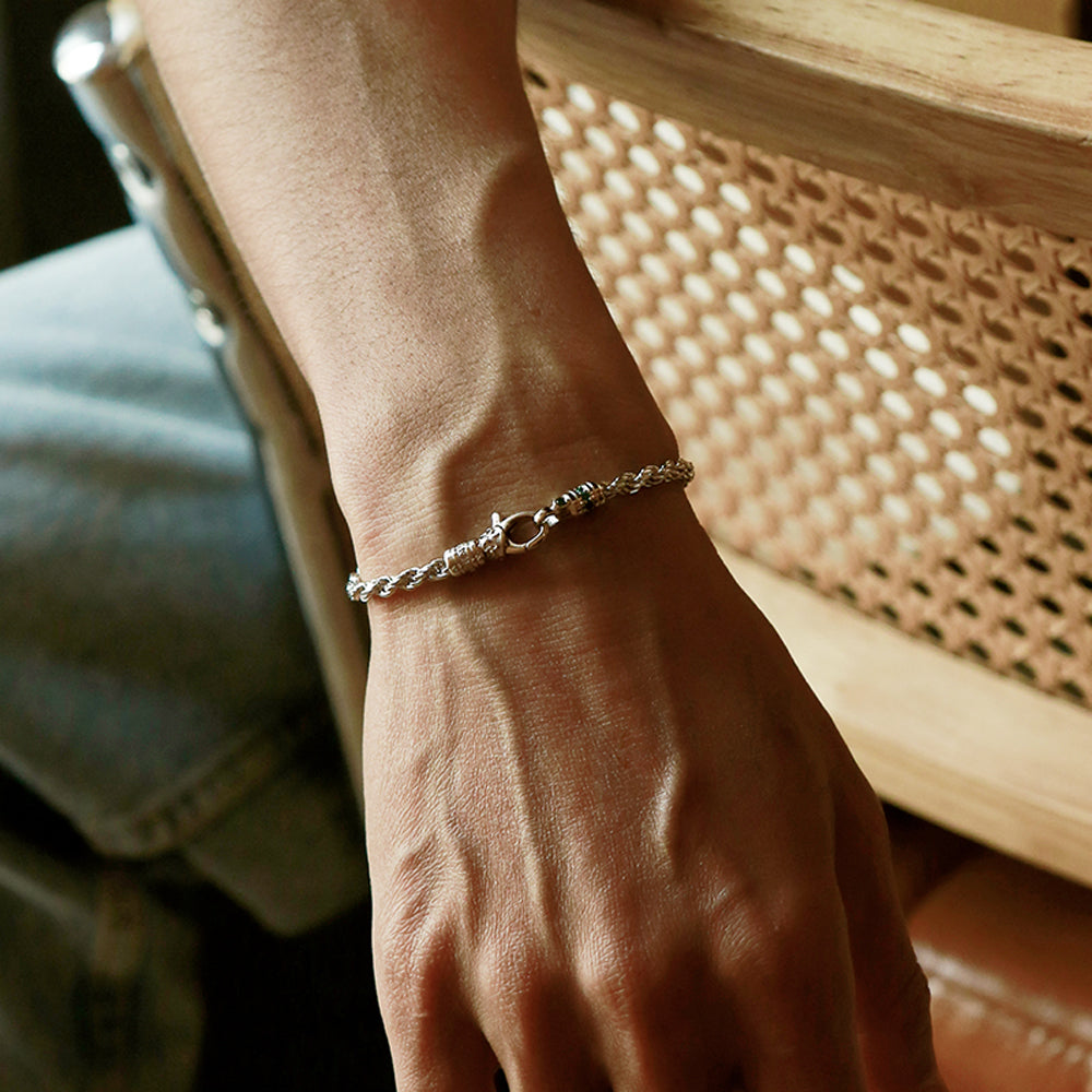 3.5mm IRIS Rope Bracelet | 925 Sterling Silver Bracelet, studded with Real mini Emeralds | With Certificate of Authenticity and 925 Hallmark