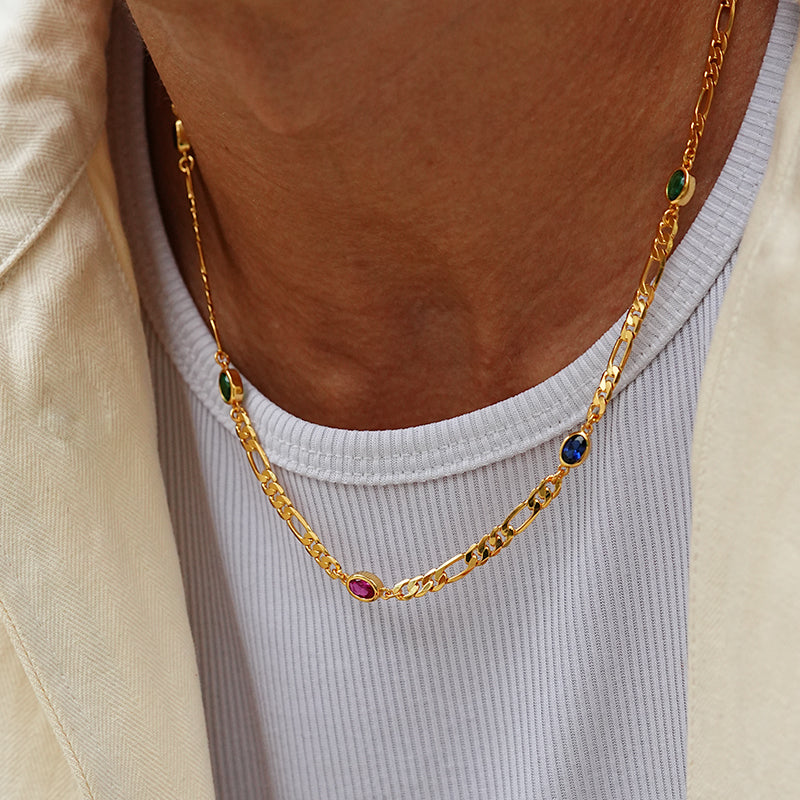 Natural Navratna 6mm Wide Solid Figaro-Cuban Link Chain |925 Sterling Silver Chain | With Certificate of Authenticity and 925 Hallmark - caratsutra