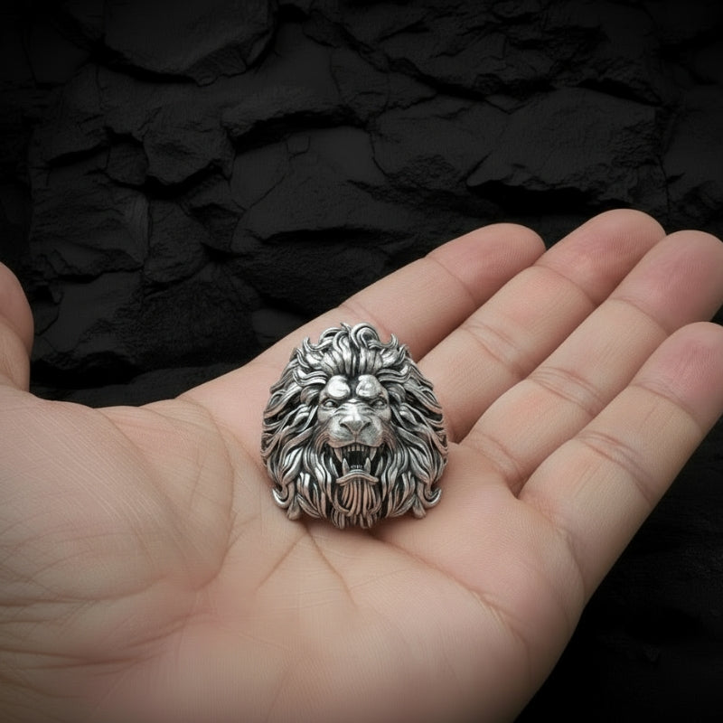 RARE PRINCE by CARAT SUTRA | Unique Designed Ferocious Lion Ring | 925 Sterling Silver Oxidized Ring | Men's Jewelry | With Certificate of Authenticity and 925 Hallmark - caratsutra