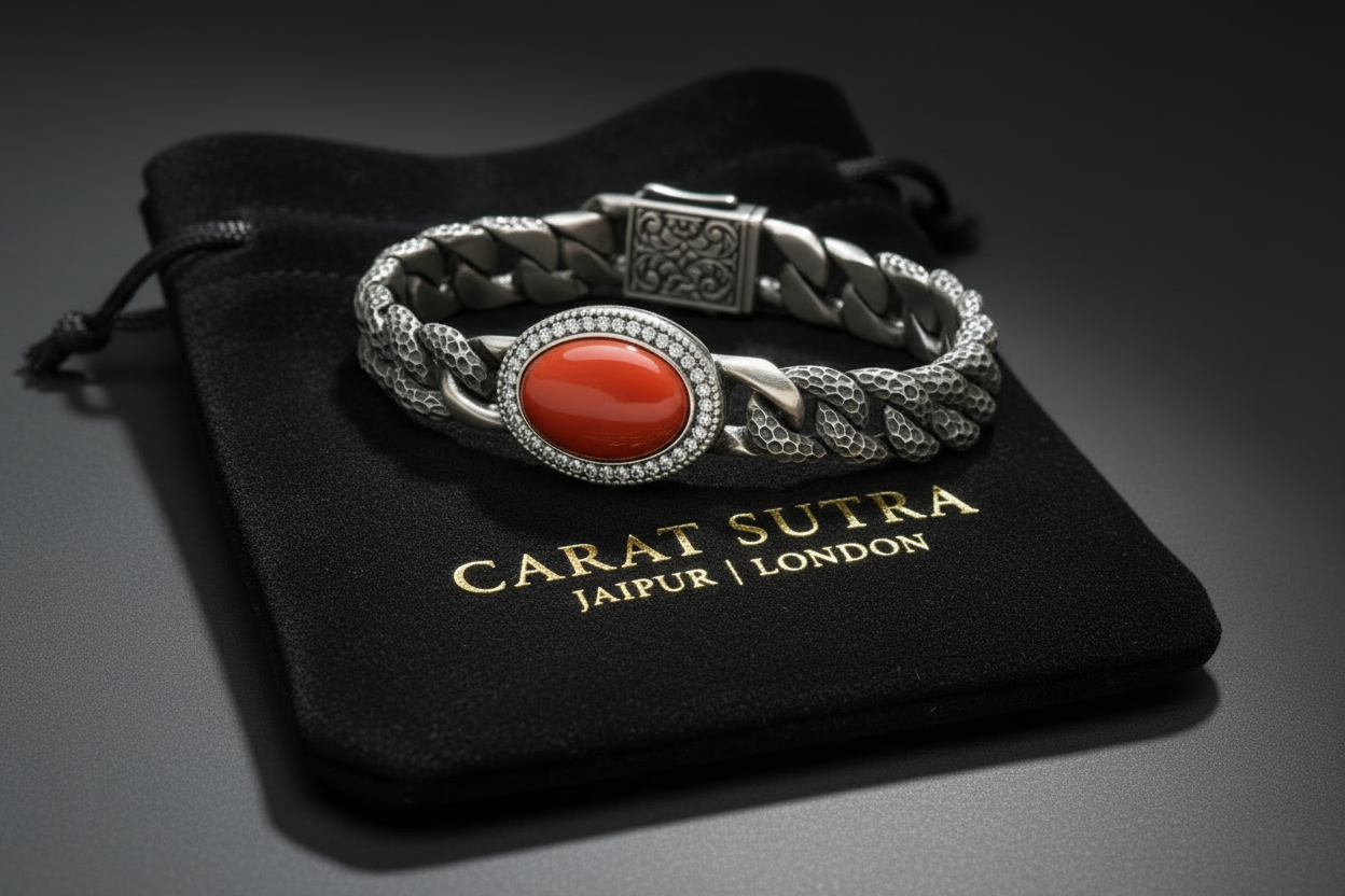 RARE PRINCE by CARAT SUTRA | Unique Style Natural Red Coral Bracelet | 925 Sterling Silver Oxidized Bracelet | With Certificate of Authenticity and 925 Hallmark