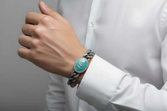 Unique Style Double Headed Eagle Bracelet with original 25ct Irani Turquoise | 925 Sterling Silver Oxidized Bracelet | With Certificate of Authenticity and 925 Hallmark - caratsutra