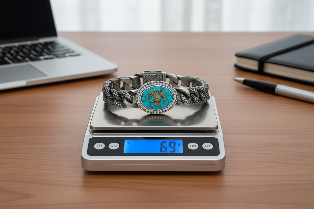 Unique Style Double Headed Eagle Bracelet with original 25ct Irani Turquoise | 925 Sterling Silver Oxidized Bracelet | With Certificate of Authenticity and 925 Hallmark - caratsutra