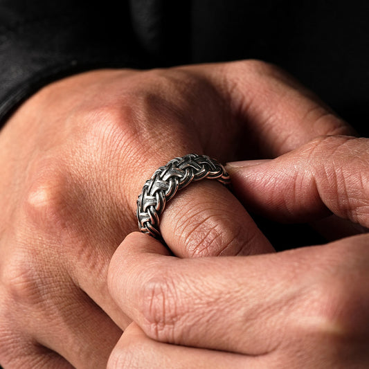 Braided Wheat Designed Solid Band Ring | 925 Sterling Silver Oxidized Ring