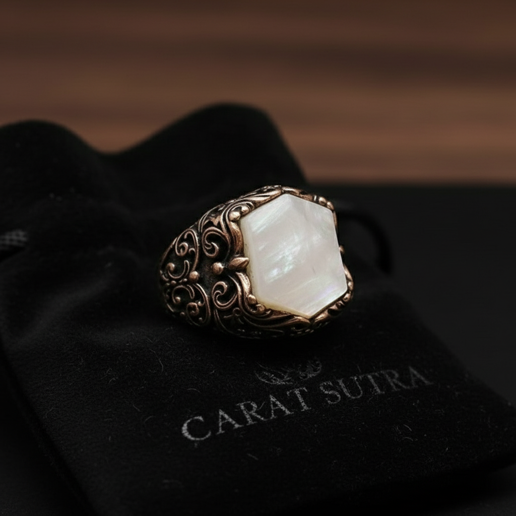 RARE PRINCE by CARAT SUTRA | Unique Turkish Style Ring with Natural Pearl | 925 Sterling Silver Oxidized Ring | Men's Jewelry | With Certificate of Authenticity and 925 Hallmark