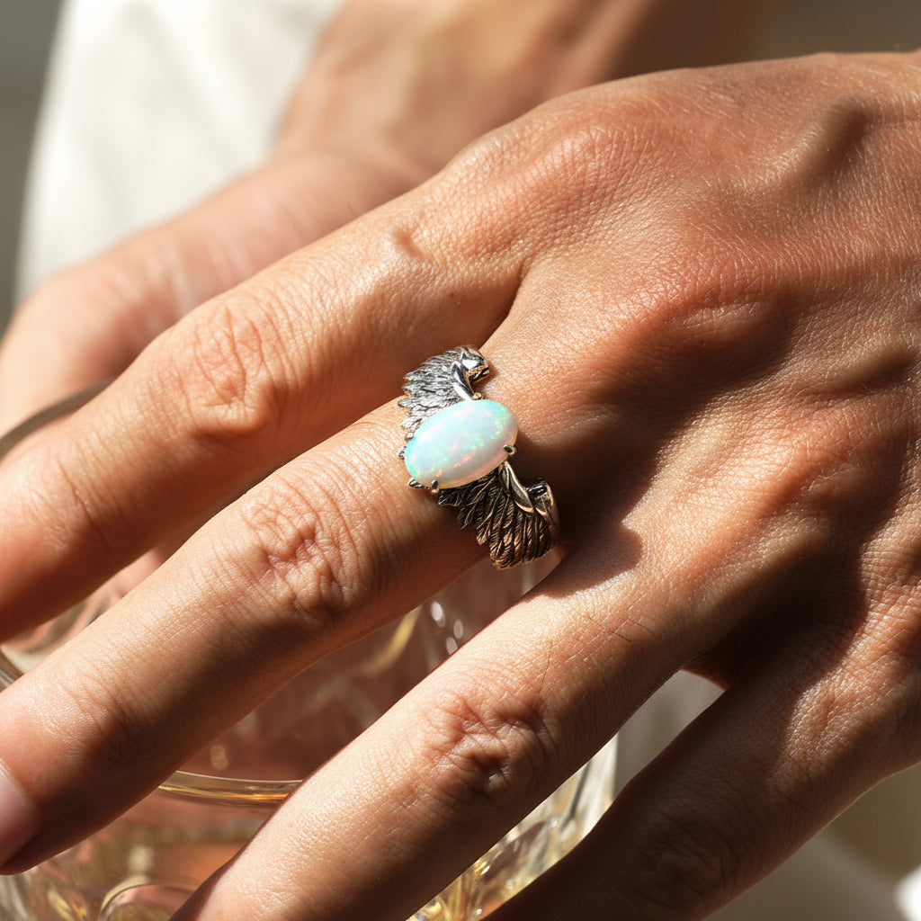 RARE PRINCE by CARAT SUTRA | Exclusive Feather Band studded with Natural Blue Sapphire, Oxidized Sterling Silver 925 Ring | With Certificate of Authenticity and 925 Hallmark - caratsutra