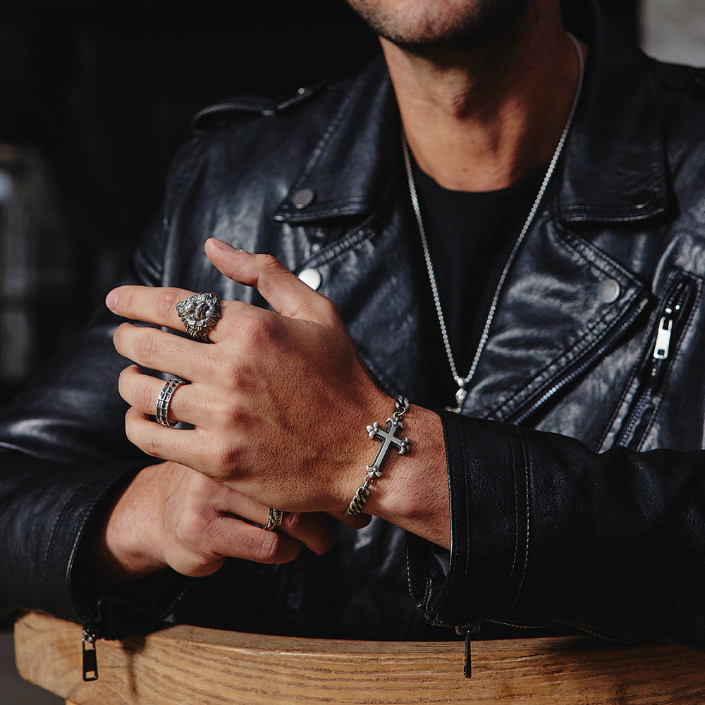Matt Finish Unique Minimalist Cross Bracelet for Men | 925 Oxidized Silver Bracelet