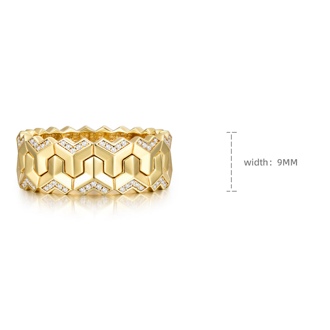 22k Gold Plated Classic Armour Interchangeable Silver Band | 925 Sterling Silver Ring, studded with Swarovski stones