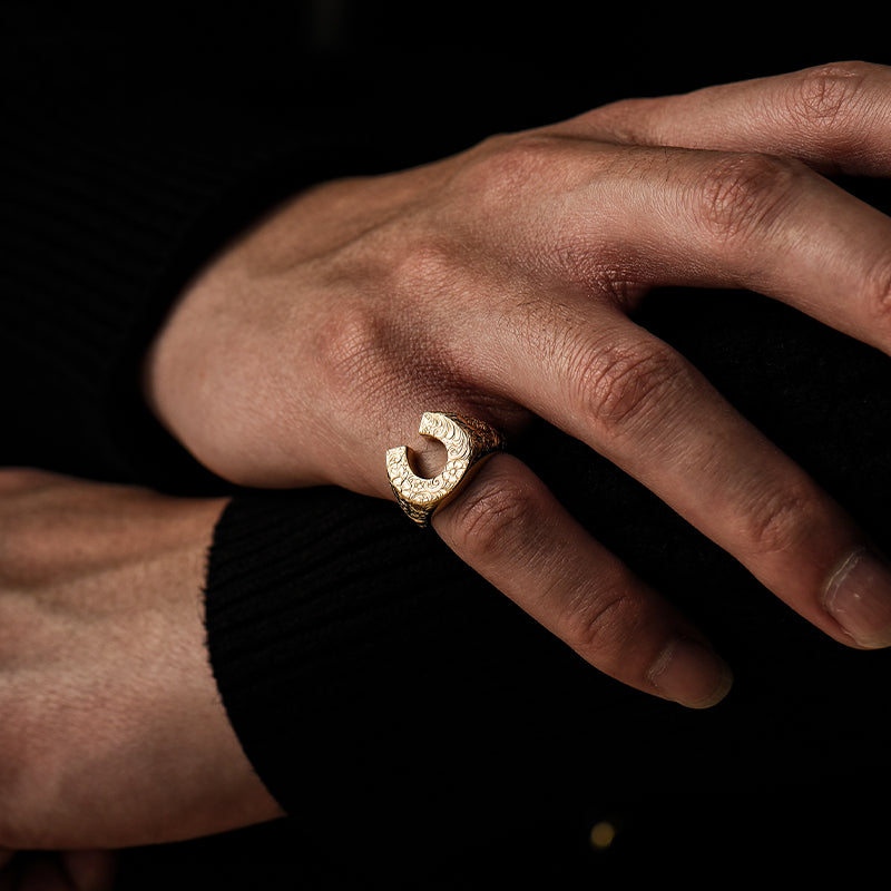 Hand-Engraved Vintage Horse Shoe Oxidized Ring | Sterling Silver 925 Ring