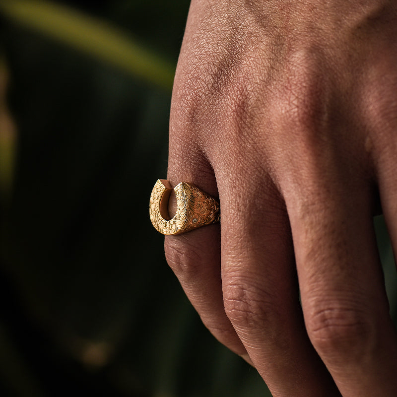 Hand-Engraved Vintage Horse Shoe Oxidized Ring | Sterling Silver 925 Ring