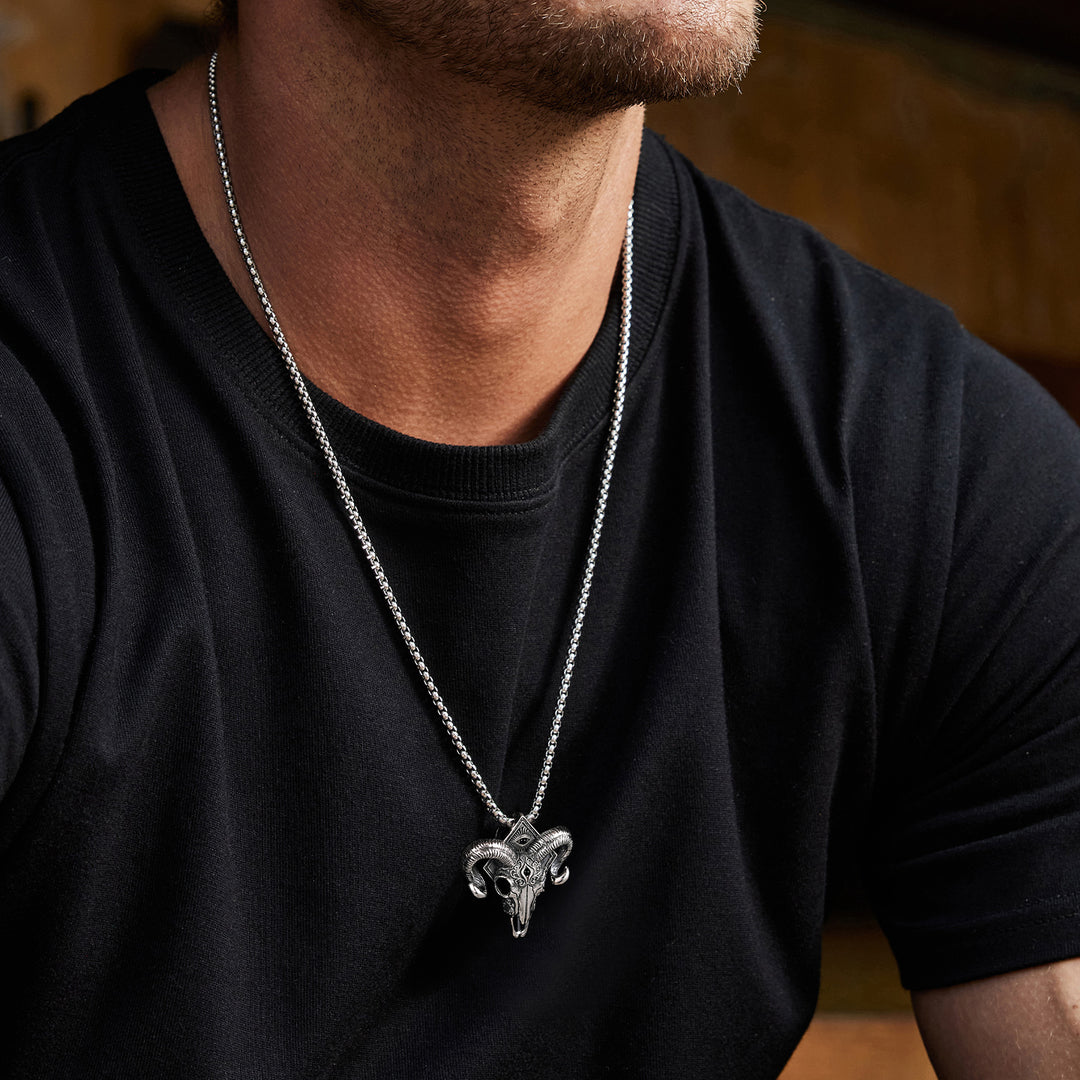 RARE PRINCE by CARAT SUTRA | Unique Designed Horned Ram Pendant for Aries Zodiac for Men | 925 Sterling Silver Oxidized Pendant with Hallmark - caratsutra