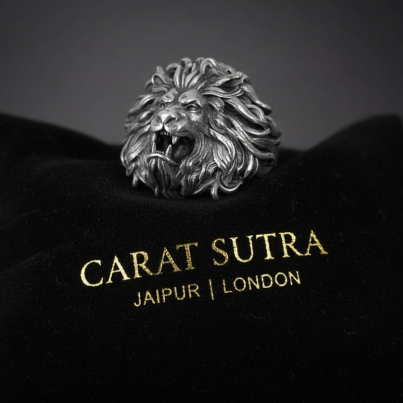 RARE PRINCE by CARAT SUTRA | Unique Designed Ferocious Lion Ring | 925 Sterling Silver Oxidized Ring | Men's Jewelry | With Certificate of Authenticity and 925 Hallmark - caratsutra