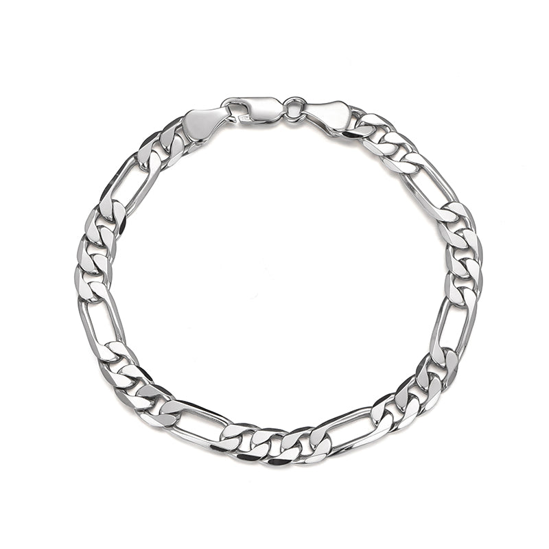 7mm Figaro Chain Bracelet | 925 Sterling Silver Bracelet | With Certificate of Authenticity and 925 Hallmark