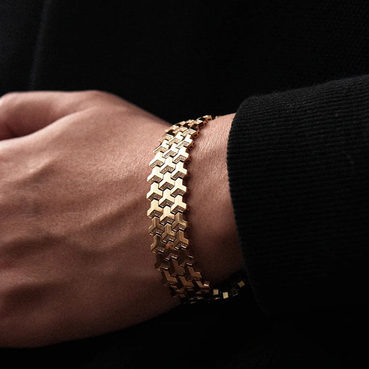 22k Gold Plated, 3 Row, 18mm Wide Solid Armor Bracelet Studded with/without Swarovski Diamond | 999 Sterling Silver