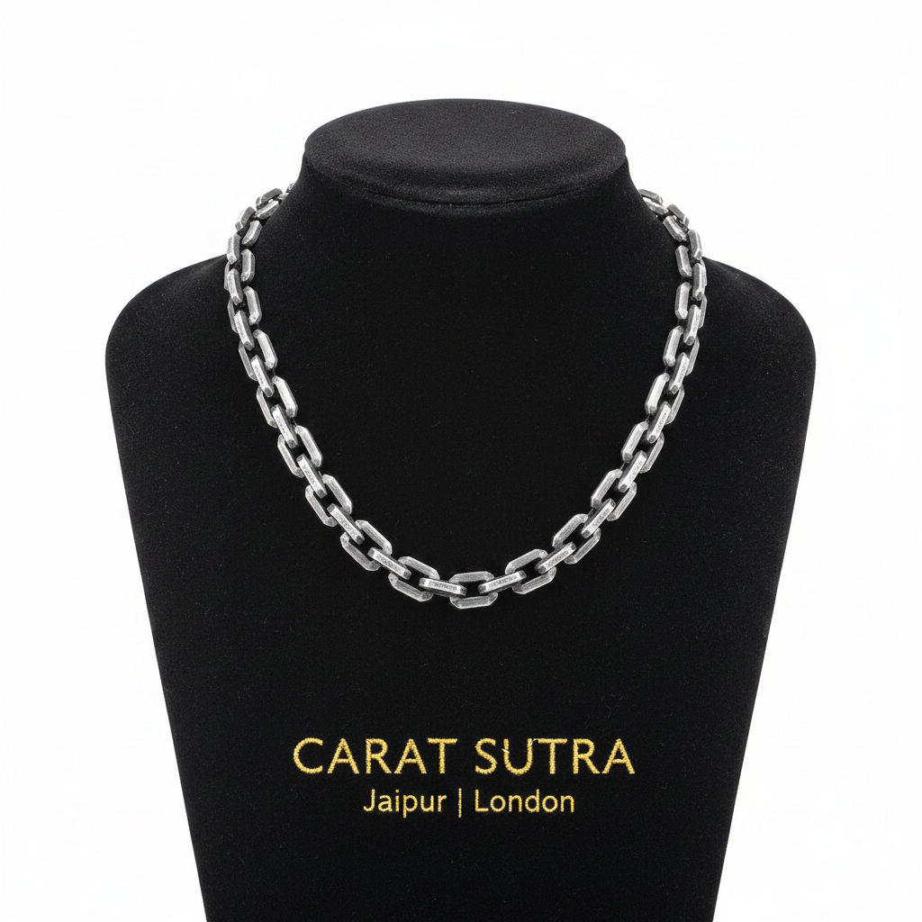 RARE PRINCE by CARAT SUTRA | Matt Finish, 6mm Wide Oxidised Elongated link Chain | 925 Sterling Silver Chain | With Certificate of Authenticity and 925 Hallmark