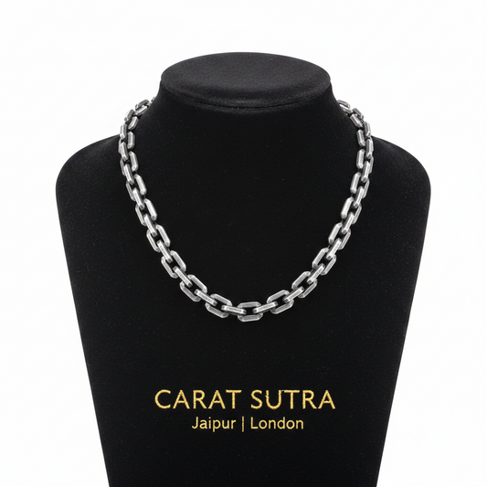 RARE PRINCE by CARAT SUTRA | Matt Finish, 6mm Wide Oxidised Elongated link Chain | 925 Sterling Silver Chain | With Certificate of Authenticity and 925 Hallmark - caratsutra