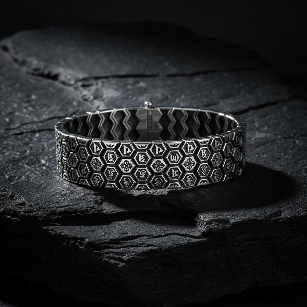 Vintage Hive Bracelet | 18mm Wide Solid | 925 Sterling Silver