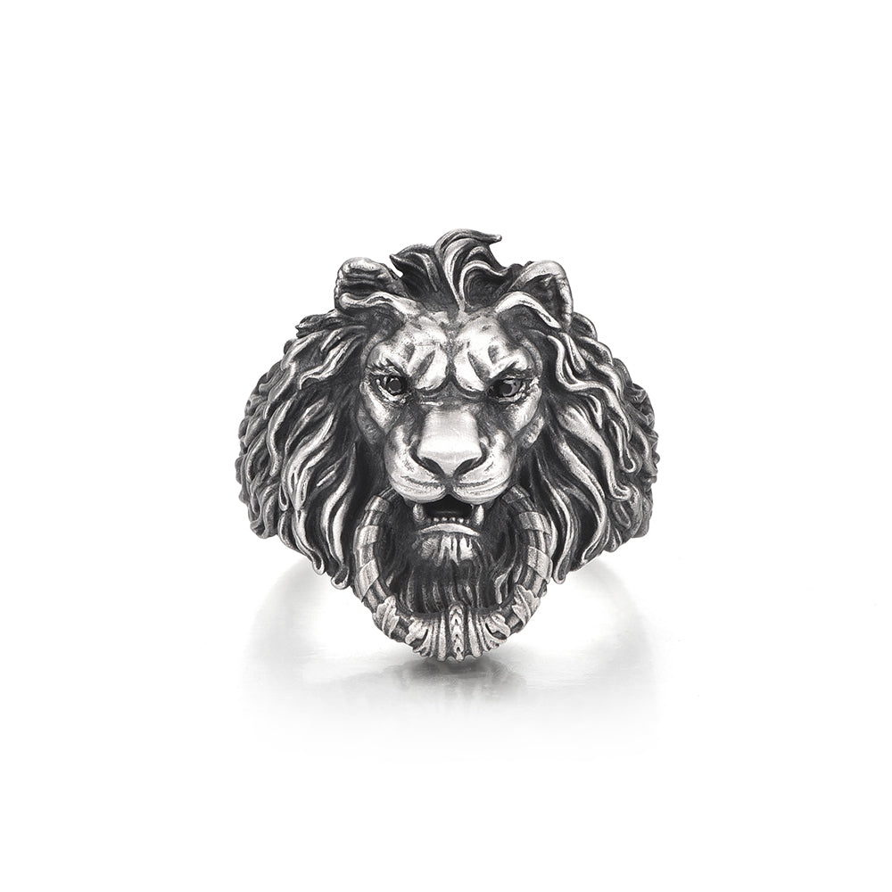 RARE PRINCE by CARAT SUTRA | Unique Designed Lion Door Knocker Ring | 925 Sterling Silver Oxidized Ring | With Certificate of Authenticity and 925 Hallmark - caratsutra