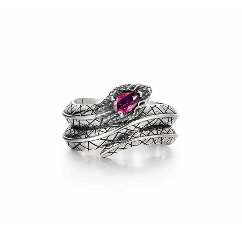 RARE PRINCE by CARAT SUTRA | Adjustable Unique Designed Snake Ring with Natural Burma Ruby | 925 Sterling Silver Oxidized Ring | With Certificate of Authenticity and 925 Hallmark