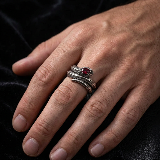 RARE PRINCE by CARAT SUTRA | Adjustable Unique Designed Snake Ring with 3ct Natural Burma Ruby | 925 Sterling Silver Oxidized Ring