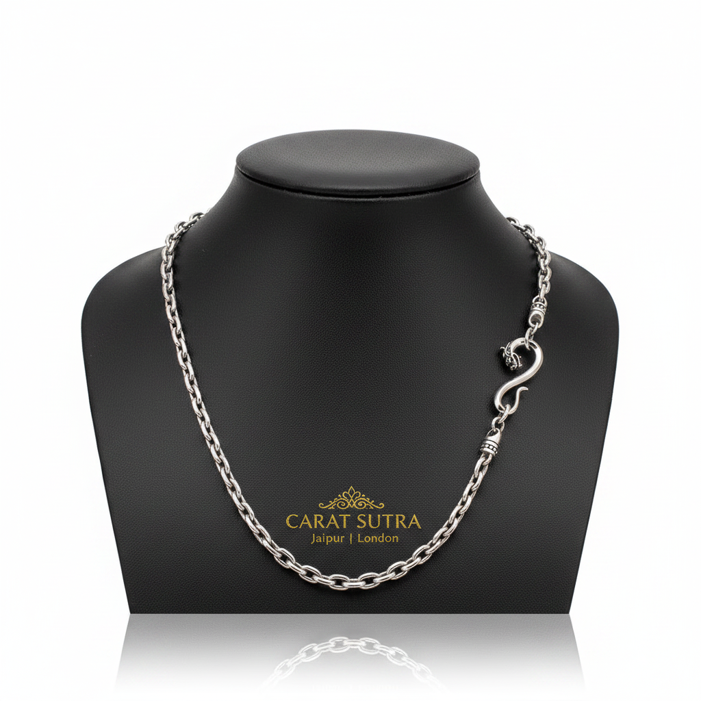 RARE PRINCE by CARAT SUTRA | 3mm wide vintage Dragon Infinity link chain, Oxidised Finish | 925 Sterling Silver Chain | With Certificate of Authenticity and 925 Hallmark - caratsutra