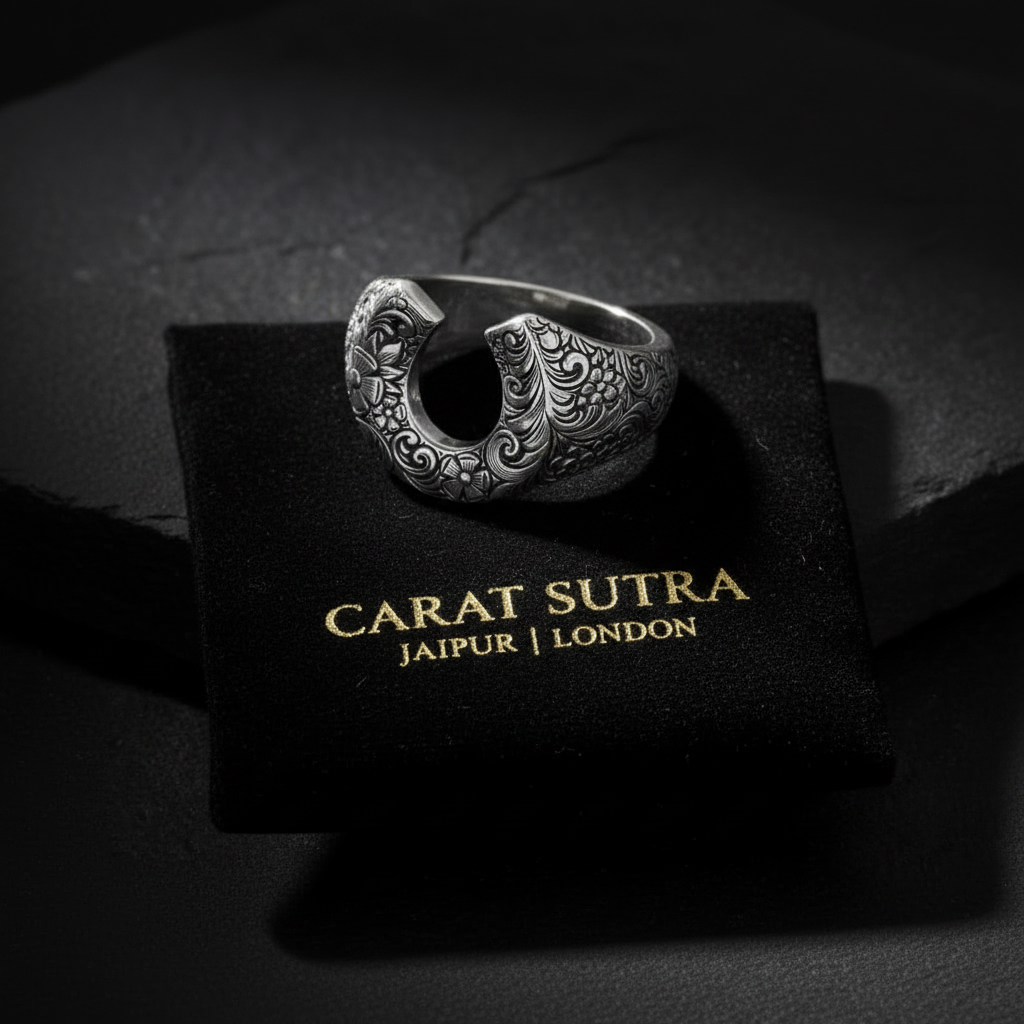 Hand-Engraved Vintage Horse Shoe Oxidized Ring | Sterling Silver 925 Ring