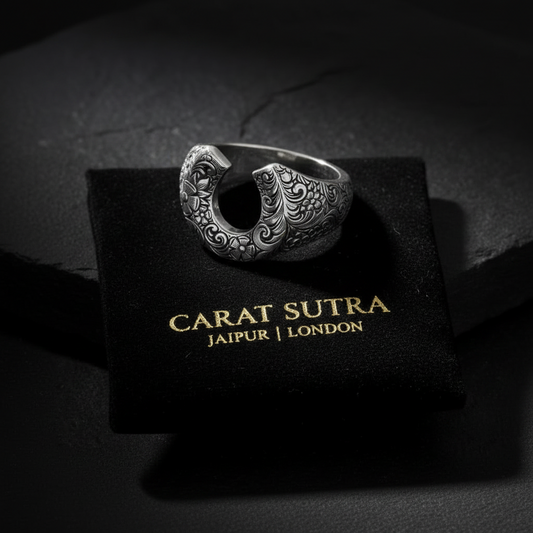 Hand-Engraved Vintage Horse Shoe Oxidized Ring | Sterling Silver 925 Ring