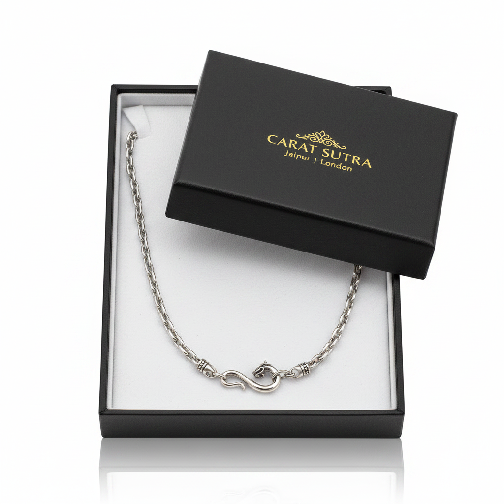 RARE PRINCE by CARAT SUTRA | 3mm wide vintage Dragon Infinity link chain, Oxidised Finish | 925 Sterling Silver Chain | With Certificate of Authenticity and 925 Hallmark - caratsutra