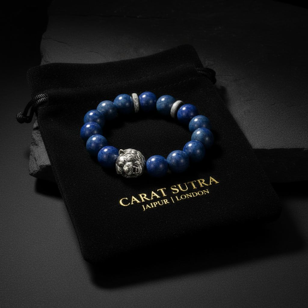Vintage Oxidized Tiger Face Lapis Lazuli Beads Bracelet | 925 Sterling Silver (Copy)