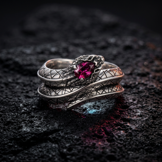 RARE PRINCE by CARAT SUTRA | Adjustable Unique Designed Snake Ring with Natural Burma Ruby | 925 Sterling Silver Oxidized Ring
