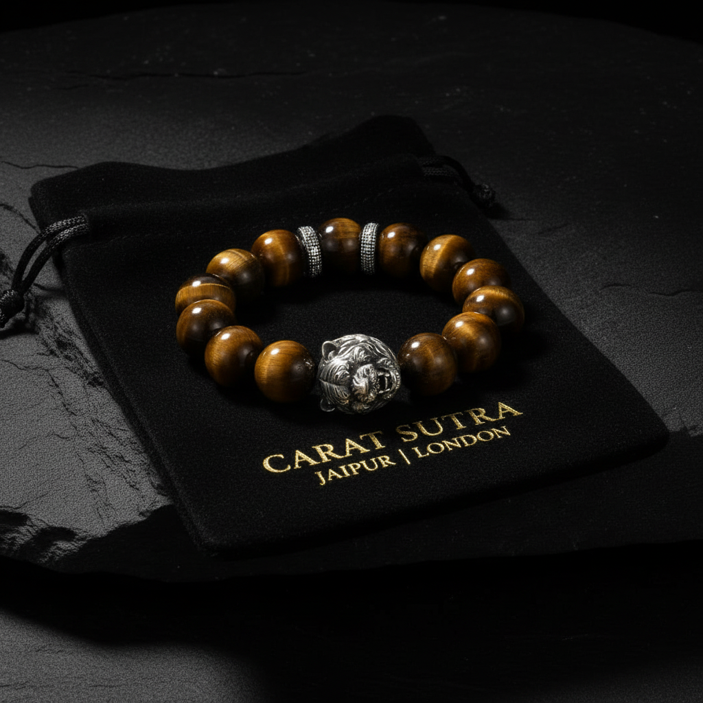Vintage Oxidized Tiger Face Tiger Eye Beads Bracelet | 925 Sterling Silver