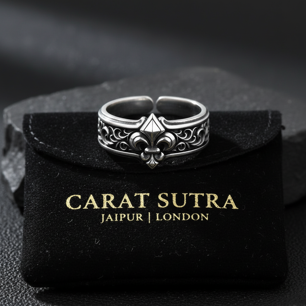 Exclusive Fleur de Lis Symbol Band Ring for Men, Oxidized Sterling Silver 925 Ring